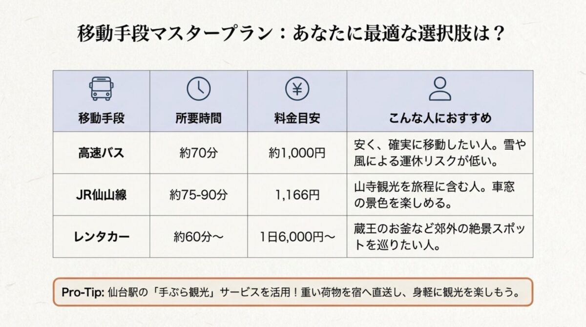 車や公共交通で行く仙台山形のアクセス情報